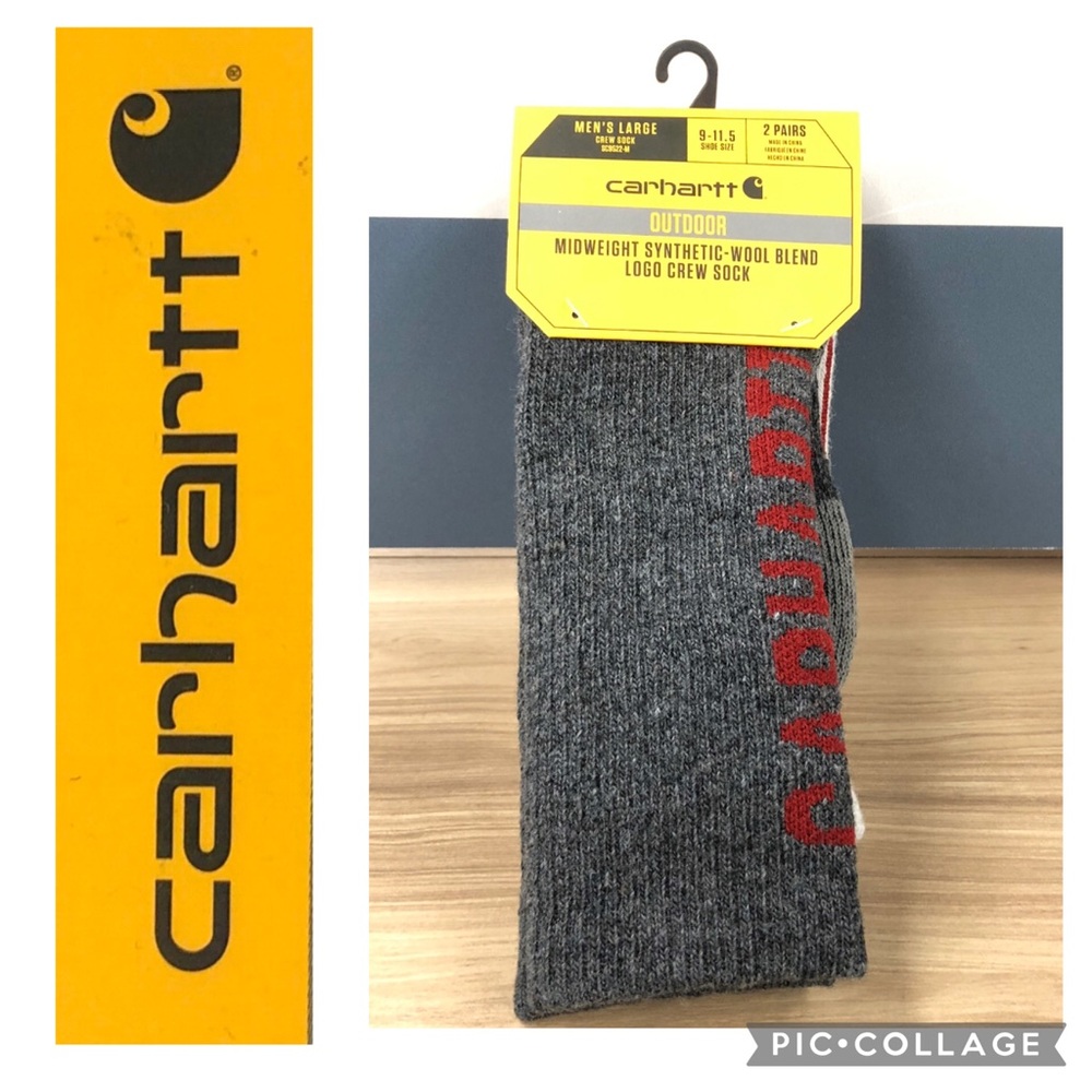 NEW CARHARTT Wool Blend Crew Socks 2 PAIRS Gray Fits Shoe Size 9 - 11.5 Men's